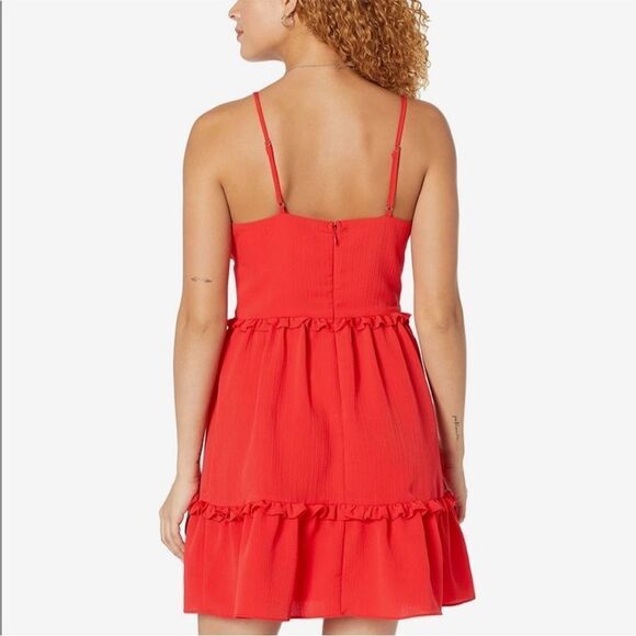 BCBGeneration Revolve womens crinkle poly A-Line Mini Dress chili Red L - Picture 4 of 12